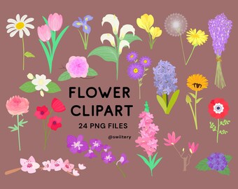 Flower Clipart PNG | Floral Blossom Gardening Graphic Set | Digital Instant Download