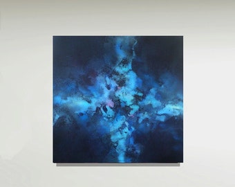 Acrylbild Bild Abstrakt Kunst Gemälde handgemalt Fluss Unikat " Blue Explosion "80 x 80 x 4cm Universum