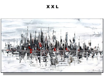 Acrylbild Gemälde Bild Stadt Abstrakt handgemalt edel Unikat Skyline New York 140 x 70 x 4 cm , Leinwand auf Keilrahmen, fertig zum Hängen