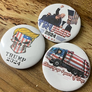Donald Trump inspired 3 inch button/badge set.