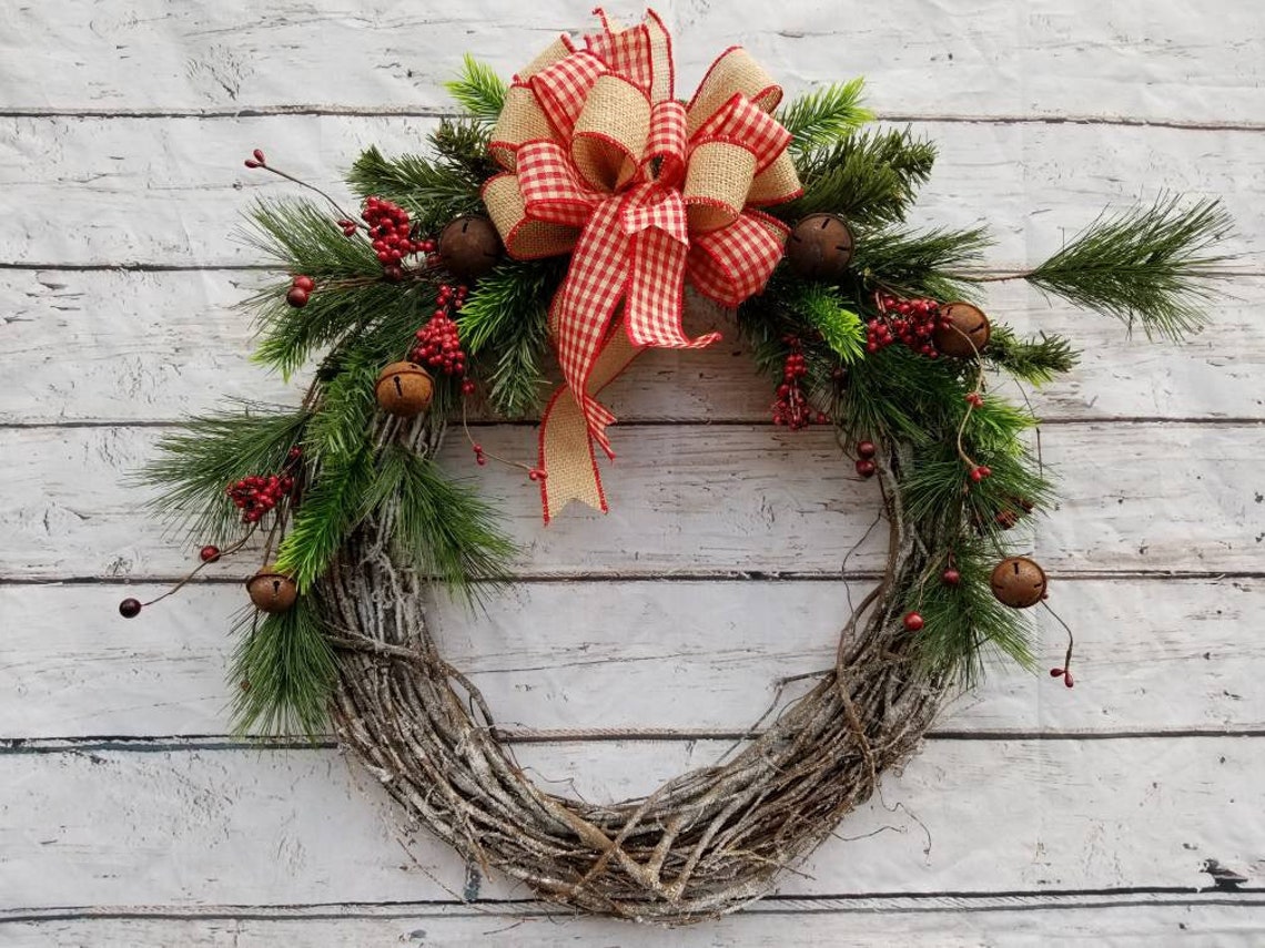 Rustic Bell and Berries Grapevine Wreath Natural Woodsy - Etsy