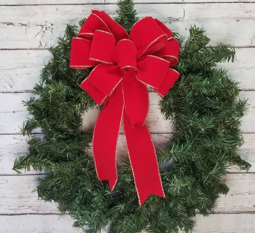 Wired Red Velvet Bows With Gold Trim, Set of 2, Christmas Bows ...