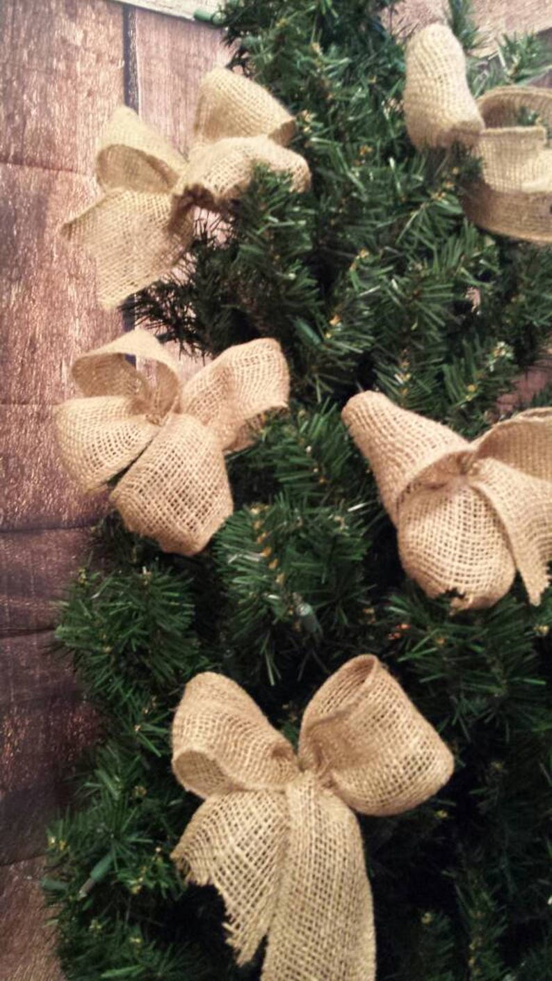 8 Burlap Bows Rustic Bows Christmas Bows Christmas Tree Etsy