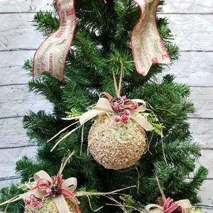 Small and Large Rustic Natural Christmas Ball Ornaments, Greenery, Frosted Berries, Pinecones, Buffalo Check