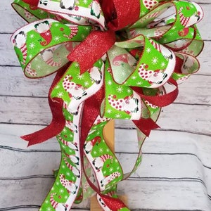 Whimsical Red and Green Gnome Christmas Tree Topper Bow, Large Bow, Christmas Decor, Mailbox
