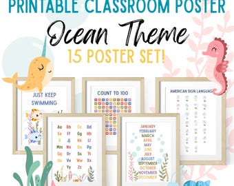 Classroom Ocean Theme Printable Poster Set.