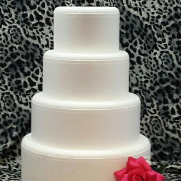 4 pc Round Cake Dummy Set with Rounded Edges 4" Thick 6" 8" 10" 12" EPS Foam, Wedding, Styrofoam, Fake Cake