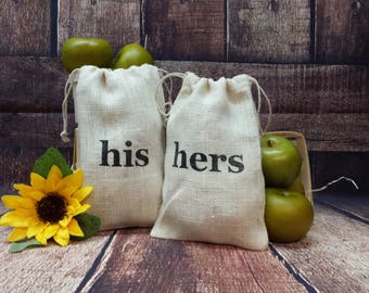 His and Hers Burlap Bags, Rustic Gift Bag, Wedding, Shower Gift, Dance Bag