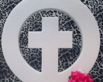 18" Wreath with Cross, EPS Styrofoam Wreath, Sympathy, Floral, Craft, Cemetery, Decoration