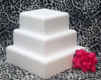 4 Pc Square Cake Dummy Set With Rounded Edges 3 Thick 6 8 10 12 EPS Foam,  Wedding, Styrofoam, Fake Cake 
