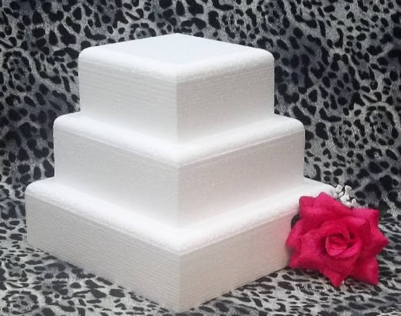 4 pc SQUARE CAKE DUMMY set w/rounded edges 3" Thick 6" to 12" EPS Foam Wedd 