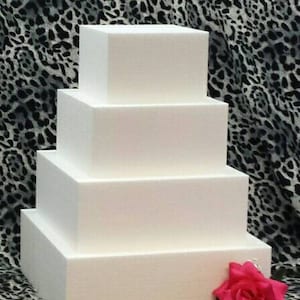 4 pc Square Cake Dummy Set 3" Thick 6" 8" 10" 12" EPS Foam, Wedding, Styrofoam, Fake Cake