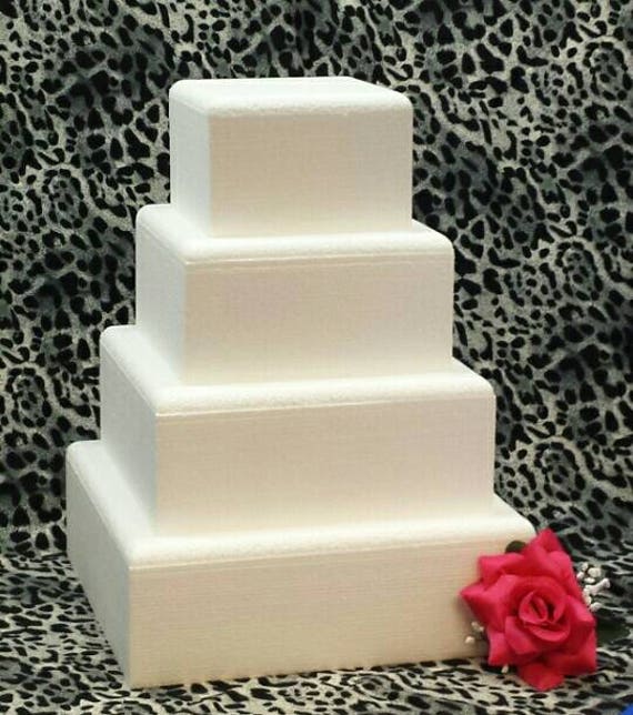 4 Pc Square Cake Dummy Set With Rounded Edges 3 Thick 6 8 10 12 EPS Foam,  Wedding, Styrofoam, Fake Cake 