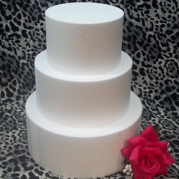 3 pc Round Cake Dummy Set 4" Thick 6" 8" 10" EPS Foam, Wedding, Styrofoam, Fake Cake