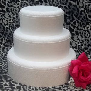 3 pc Round Cake Dummy Set with Rounded Edges 4&quot; Thick 6&quot; 8&quot; 10&quot; EPS Foam, Wedding, Styrofoam, Fake Cake