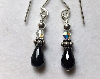 Black Spinel Sterling Earrings/Black Silver Jewelry/Silver Earrings/Black Earrings/Silver Jewelry/Drop Earring/Silver Jewelry/Earrings