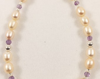 Pearl Amethyst Bracelet - Gemstone Bracelet - Silver Lobster Clasp - Feminine Jewelry - Pearl Bracelets - Simple Clean Wrist Wear