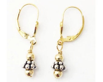 Gold And Silver Drop Earrings - Two Tone Earrings - Gold And Silver Earrings -  Ball Earrings -  Lever Back Earrings - Everyday Earrings