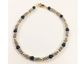 Bracciale in onice nero: argento sterling bicolore e oro riempito