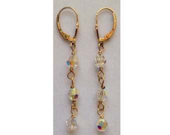 Swarovski Crystal Drop Earrings - 14 Karat Gold Filled Lever Backs - Feminine Jewelry - Secure Closure - Everyday Wear