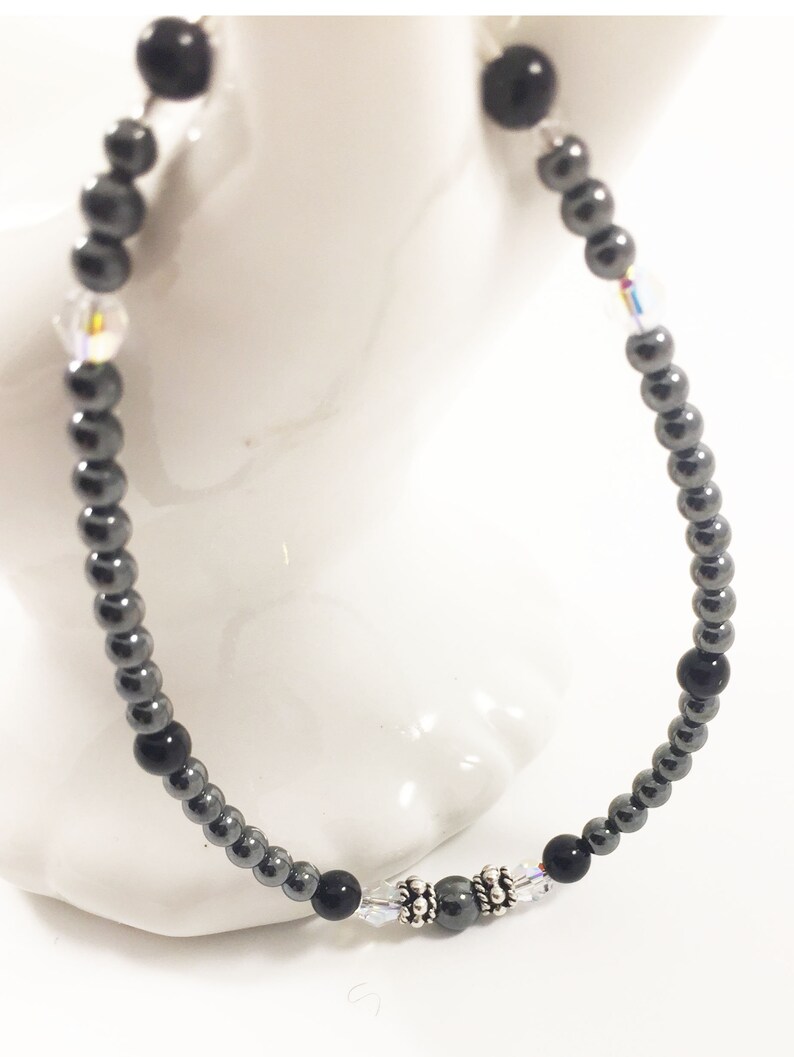 Hematite Silver Bracelet Silver Black Jewelry Gift For Mom Under 50 Classic Bracelet Everyday Swarovski Crystals image 6