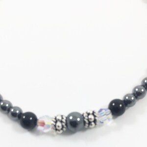 Hematite Silver Bracelet Silver Black Jewelry Gift For Mom Under 50 Classic Bracelet Everyday Swarovski Crystals image 2