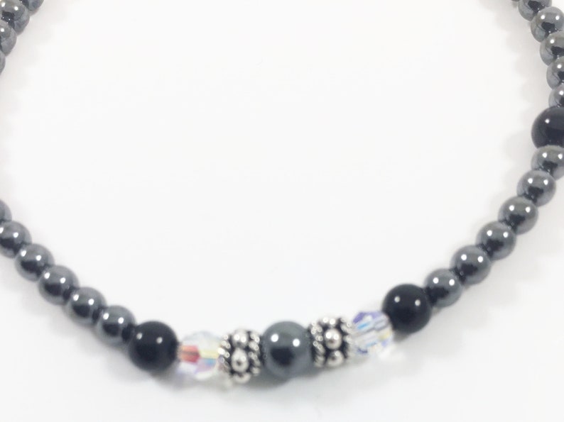 Hematite Silver Bracelet Silver Black Jewelry Gift For Mom Under 50 Classic Bracelet Everyday Swarovski Crystals image 2