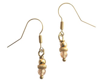 Peach & Gold Earrings - 14 K Jewelry - French Wires - Gold And Swarovski Crystal  - 14 karat Ears -  Gold Jewelry - Feminine Earrings