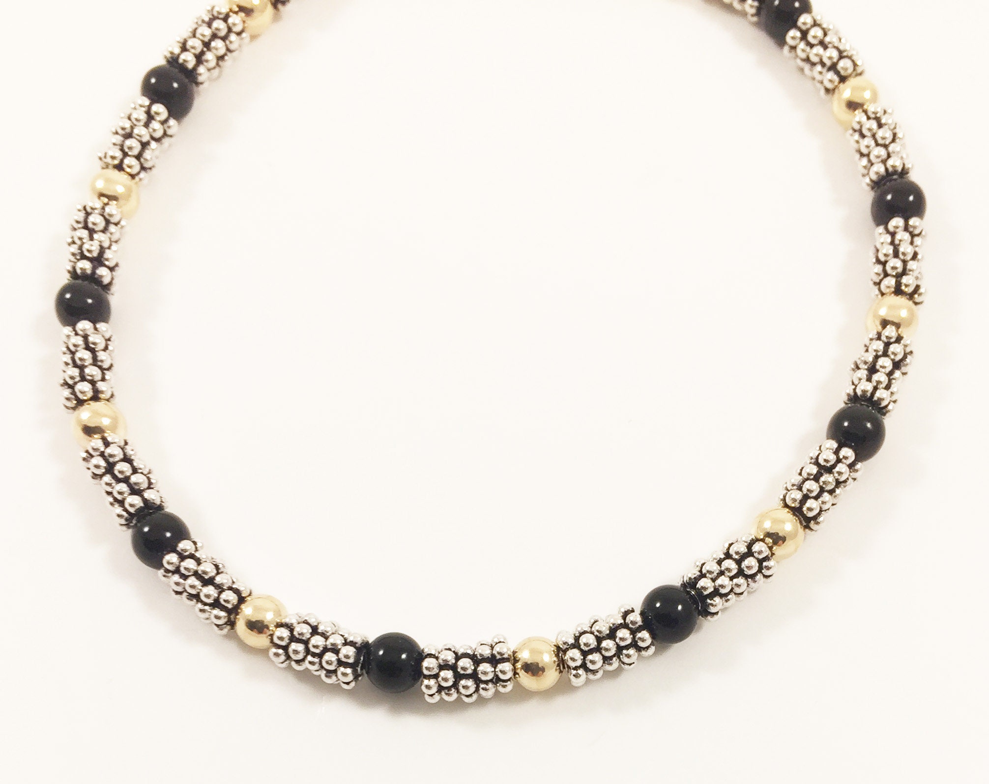 Black Onyx Sterling Gold Ball Bracelet Gift for Her 14 Karat Gold Fill ...