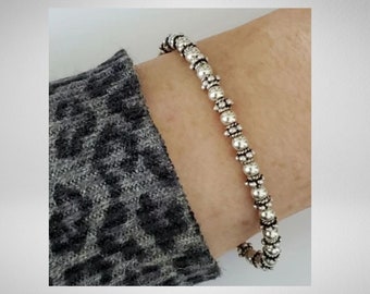 Sterling Silver Textural Bracelet  - All Silver Bracelet - Solid Silver Jewelry - Silver Bracelets - Silver Beaded Bracelet - All Silver