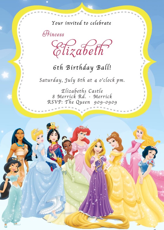 CUSTOM PHOTO Invitations Disney Princess Birthday Invitation | Etsy