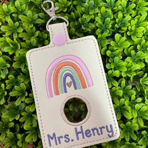 Teacher Alarm Personalized Rainbow ID Badge Holder, Teacher Alarm Holder,Alarm Badge with Hole to Hold Alarm Badge withButton hole on Bottom