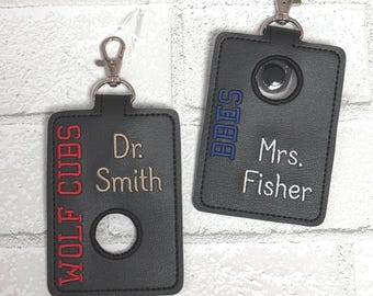School Teacher Alarm ID Badge Holder with Hole to Hold Alarm Crisis Badge,School Mascot,Hole on Bottom or Top with fold over tab or TopClose