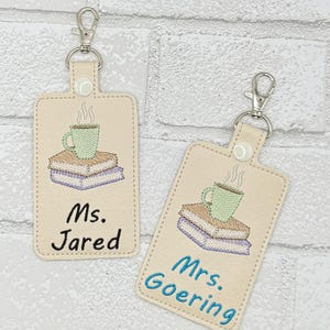 Teacher Badge Holder, Book & Coffee Lover, Personalized ID Badge Holder, Card Case, Personalized Teacher Gift, for Lanyard, Book Luggage Tag