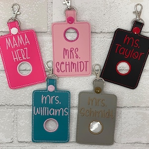 Teacher Personalized ID Alarm Badge Holderwith Hole, Choose Bottom hole or Top Hole,  Please enter font choice