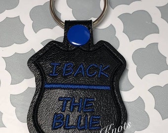 I Back The Blue Police badge keychain, Police Office Gift, Police Gifts, Police Wife, Police Retirement Gift, Police Keyfob, Key Holder