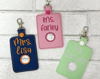 Teacher Alarm Personalized ID Badge Holder, Alarm Badge with Hole, Choose Bottom or Top Hole, Choose Color and font