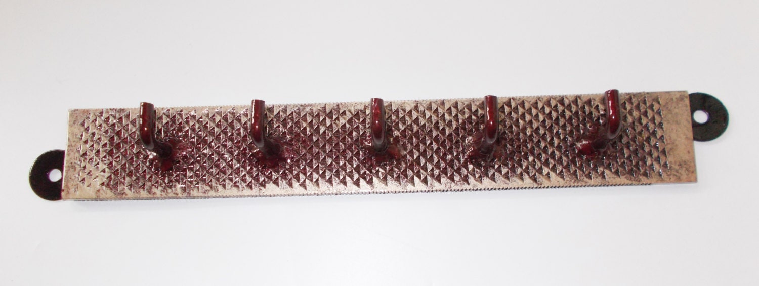 Recycled Farrier Rasp Dog Lead Tack Hanging Rack in Burgundy and Gold ...