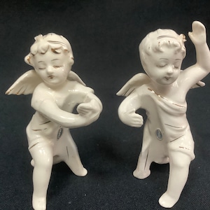 1950&#39;s Ceramic Angel Cherubs Japan Candle Huggers