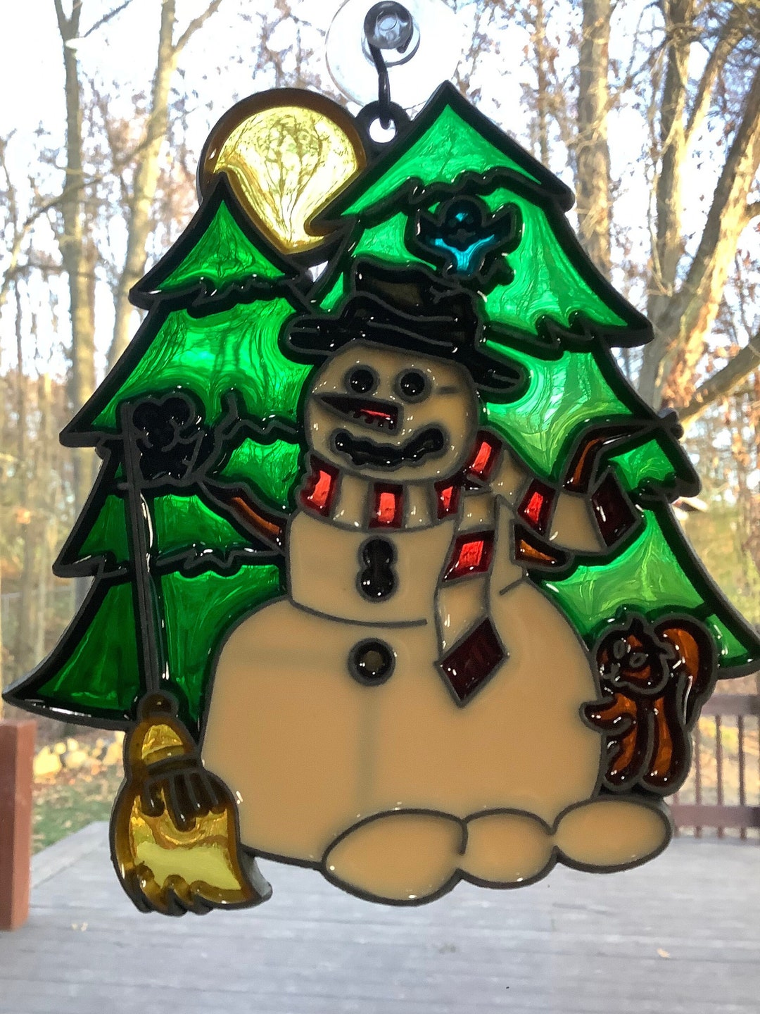 Frosty Snowman Full Moon Resin Stained Glass Style Sun Catcher - Etsy