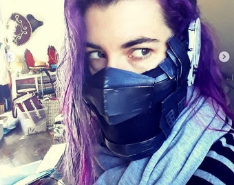 Mask, half face, cosplay, anime, costume, cyberpunk, black, post apocalyptic, bnha, hitoshi, hero