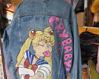 Sailor Moon oversized jeans jacket hand painted