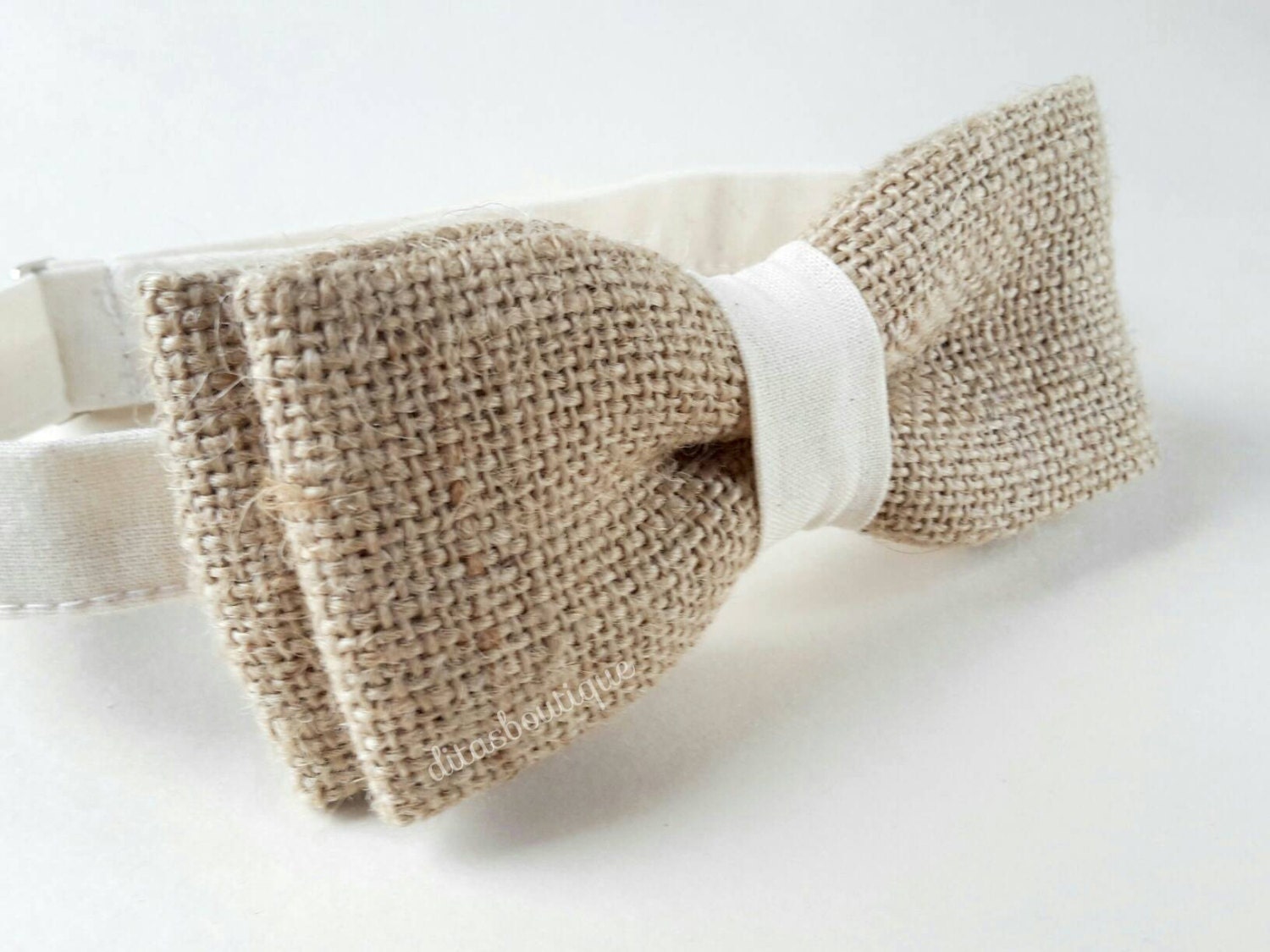 Natural Burlap Jute Bow Tie - Mandujour Handmade