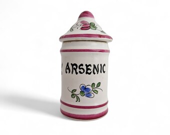 Arsenic Apothecary Jar, Small Vintage French Pottery Pharmacy Poison Bottle with Hand Painted Flowers