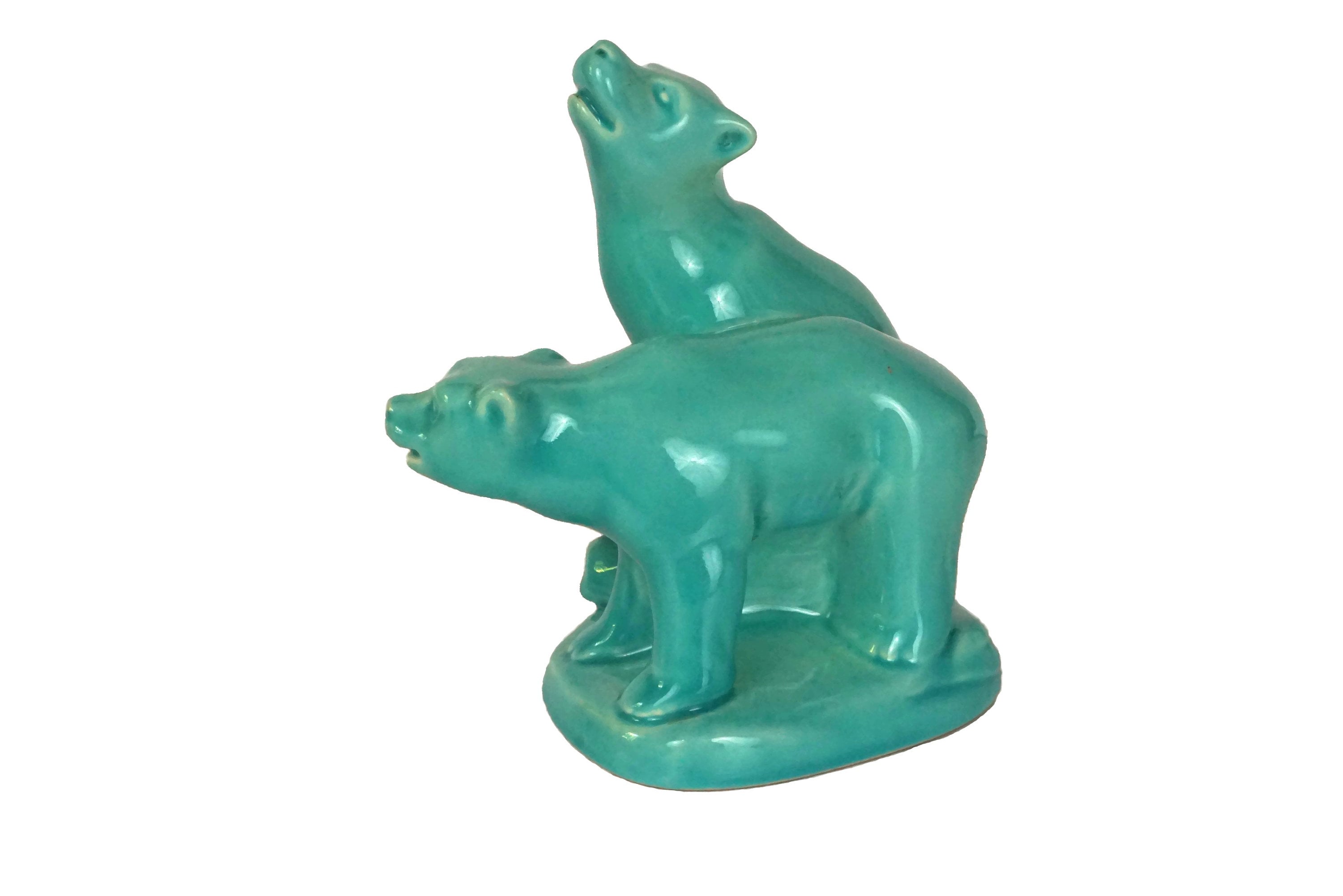 Art Deco Polar Bear Statuette, French Ceramic Animal Figurine