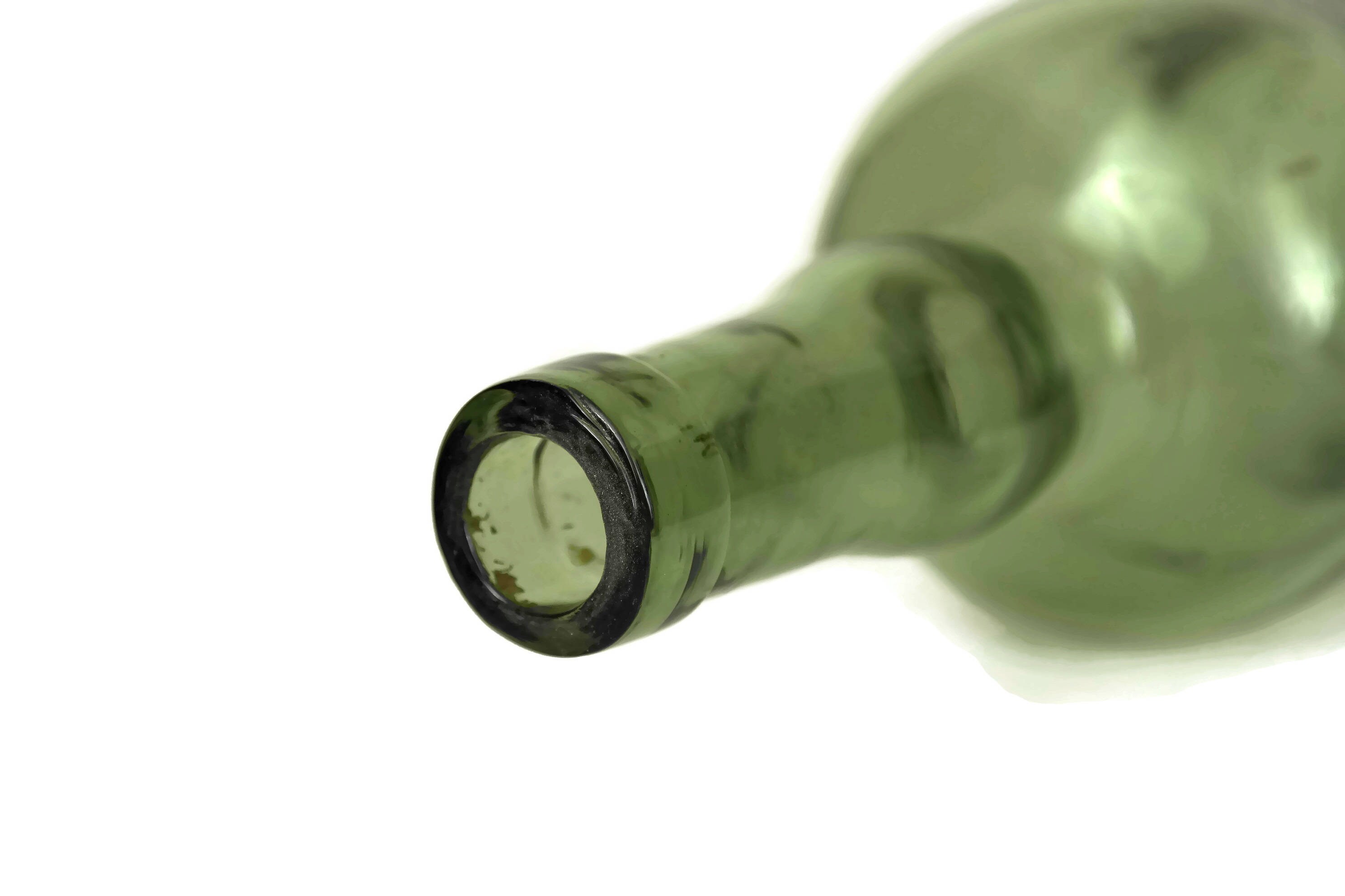 Antique Rum Bottle. Etched Green Glass Rhum Blanc Bottle. French