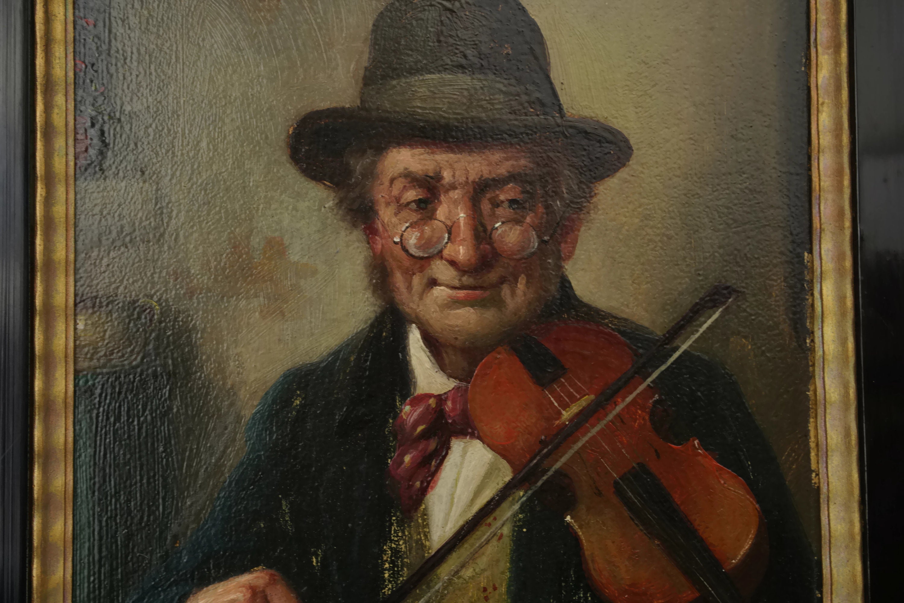 Old Man with Violin Portrait Painting by R Kainzl
