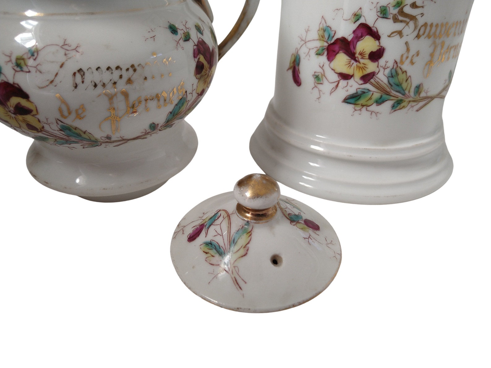 Antique French Porcelain Teapot With Warmer Stand With Pansy Etsy