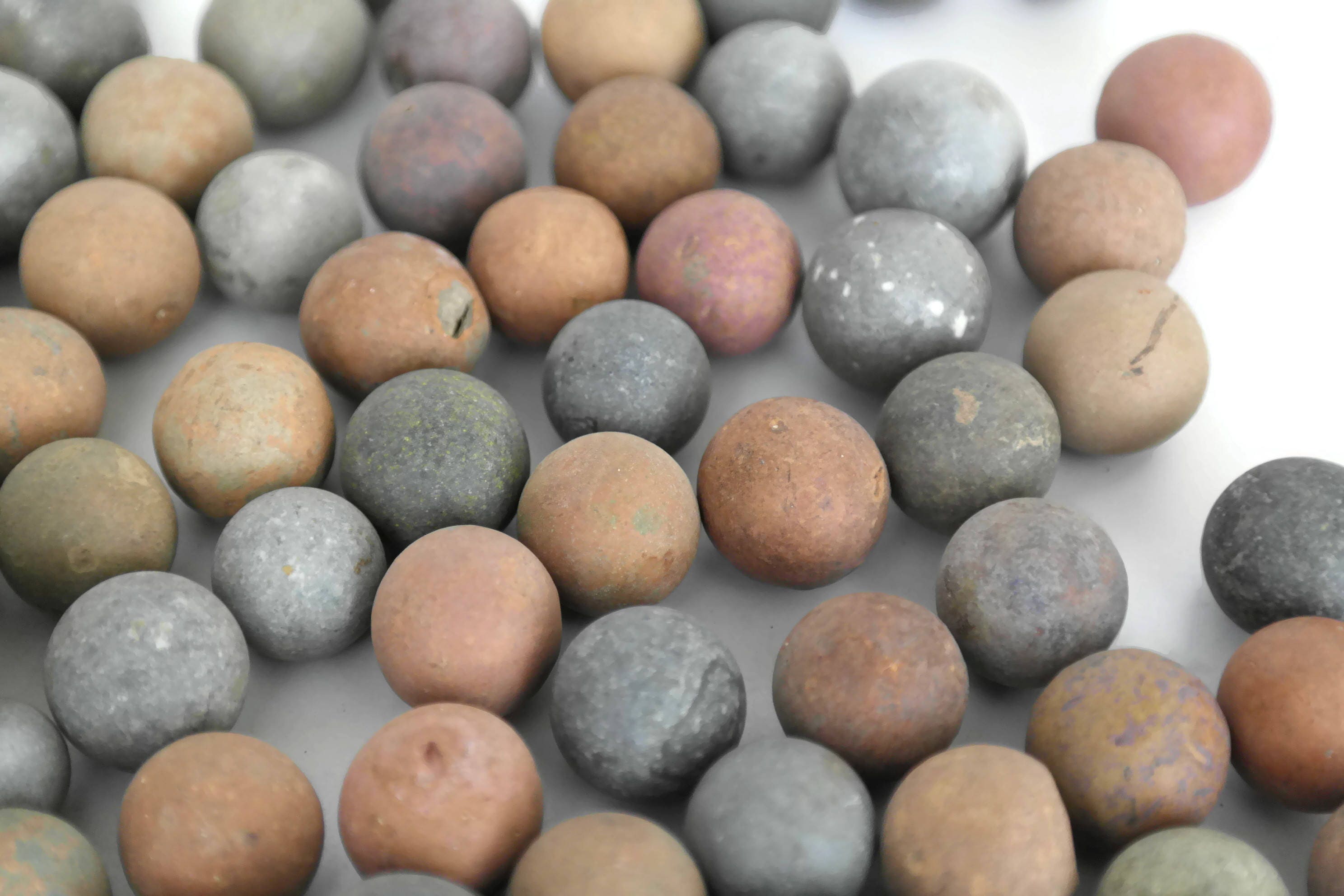 French Antique Clay Marbles. Lot of 125 Marbles. Primitive Clay Stone Marbles.