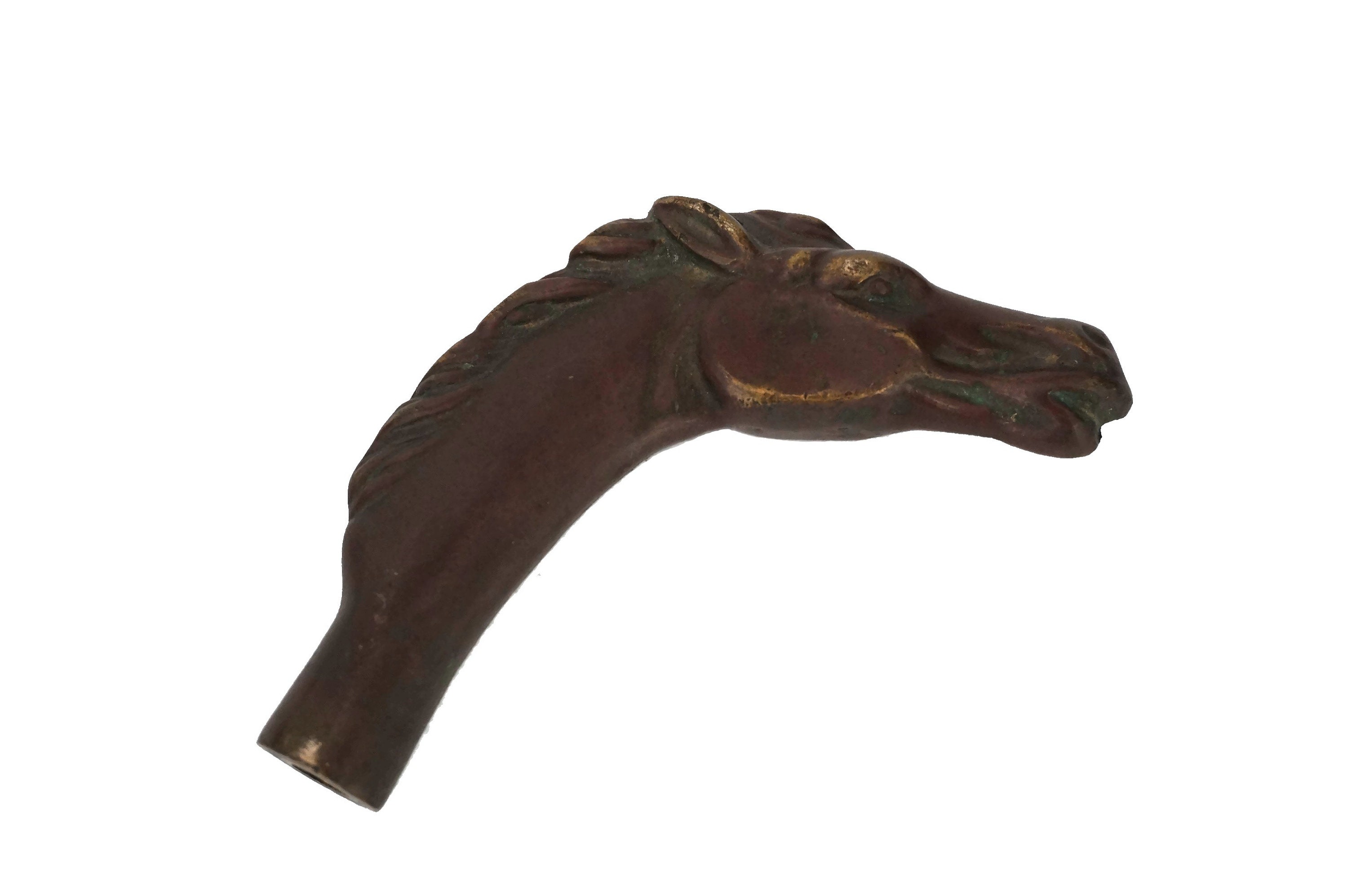 Horse Head Walking Stick Handle, French Bronze Equestrian Figurine